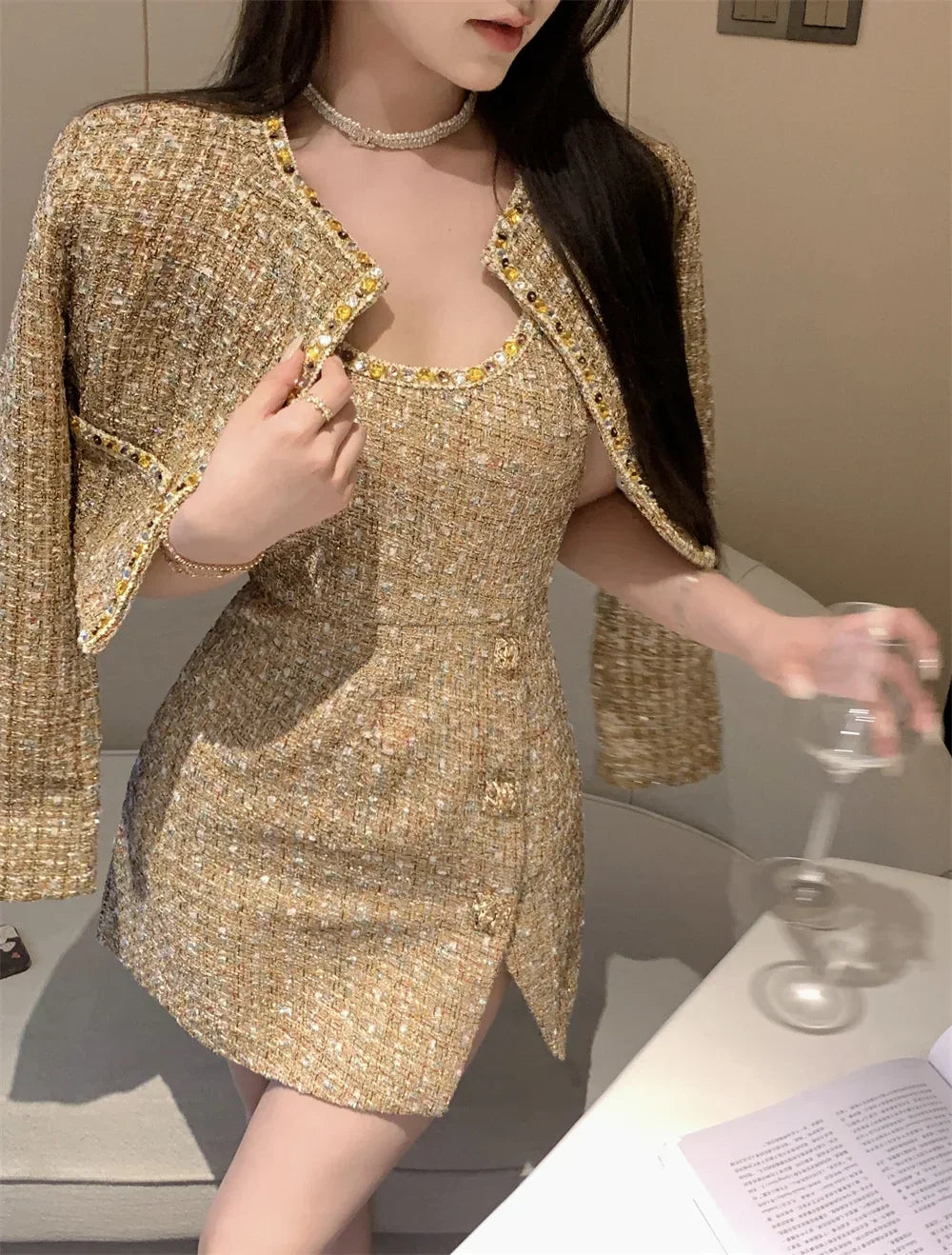 High Street French Small Fragrant Tweed Two Piece Set Women Woolen Jacket Coat + Dress Suits Autumn Winter Luxury 2 Piece Outfit - GONZALES ONLINE SHOP