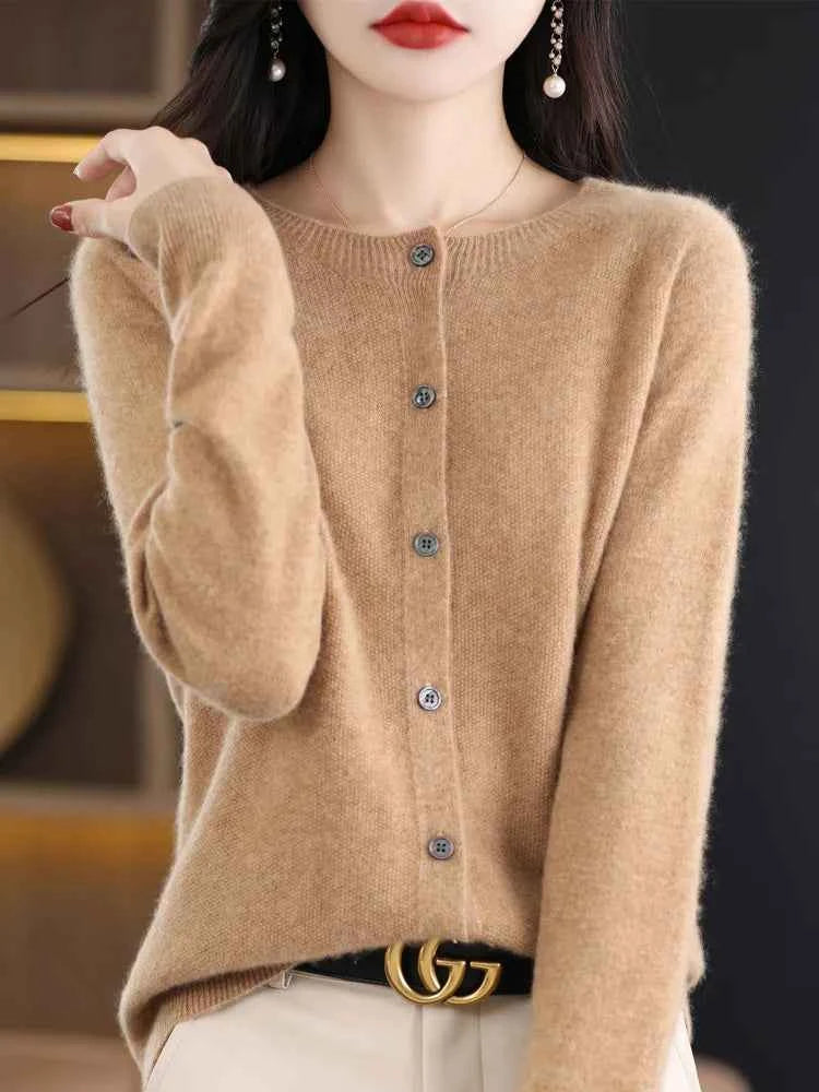 Women Cashmere Sweater 100% Merino Wool Knitted Cardigan Autumn Winter Knitwear O-Neck Female Solid Color Casual Fashion Top