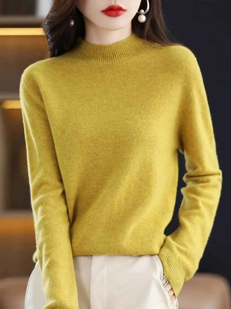 100% Merino Wool Cashmere Sweater Women Knitted Sweater Turtleneck Long Sleeve Pullovers Autumn Winter Clothing Warm Jumper Tops