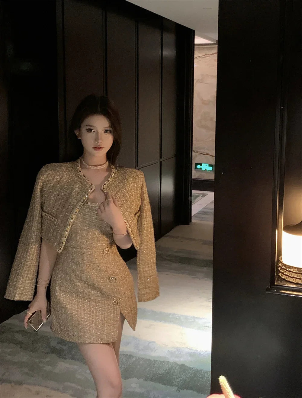 High Street French Small Fragrant Tweed Two Piece Set Women Woolen Jacket Coat + Dress Suits Autumn Winter Luxury 2 Piece Outfit - GONZALES ONLINE SHOP