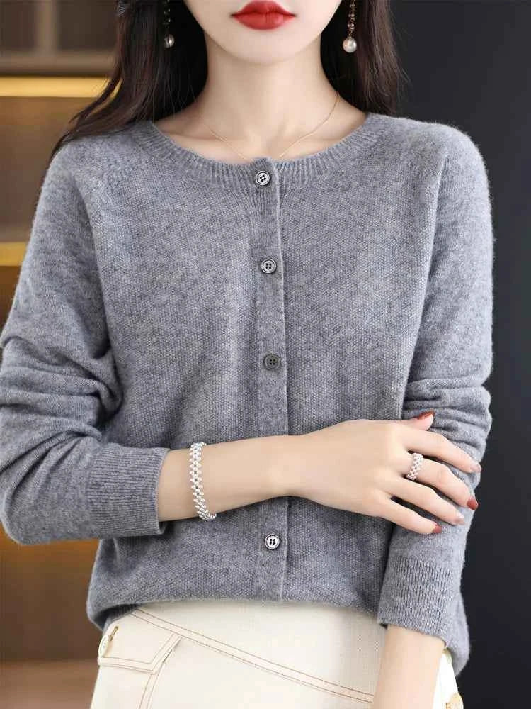 Women Cashmere Sweater 100% Merino Wool Knitted Cardigan Autumn Winter Knitwear O-Neck Female Solid Color Casual Fashion Top
