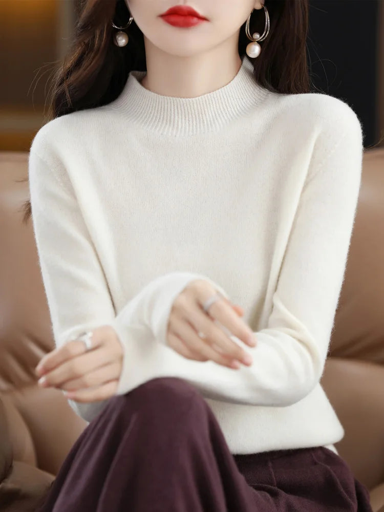 100% Merino Wool Cashmere Sweater Women Knitted Sweater Turtleneck Long Sleeve Pullovers Autumn Winter Clothing Warm Jumper Tops GONZALES ONLINE SHOP
