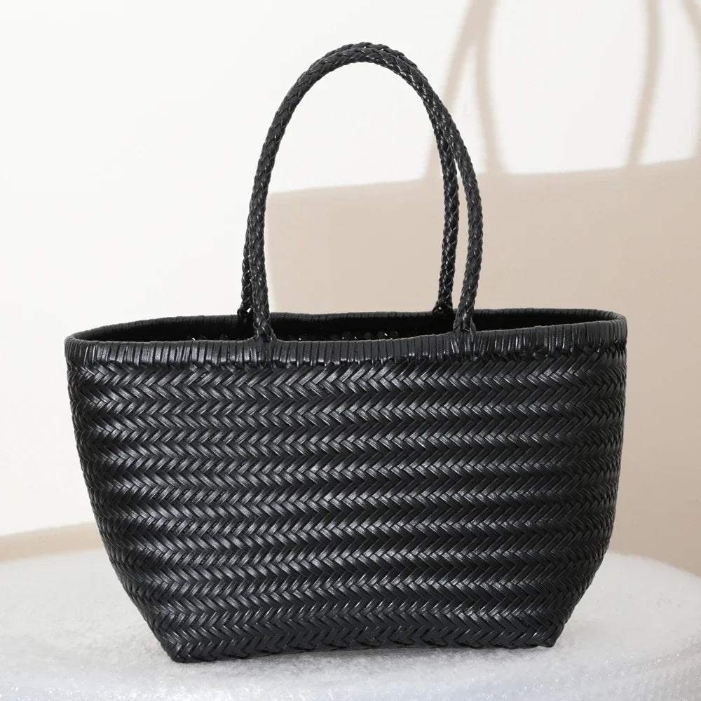 Handbags Women's Genuine Leather Shoulder Bag Weaving Casual Shopping Bag Vintage Big Tote Purse Cowhide Cross Hand Bags Lady GONZALES ONLINE SHOP