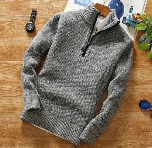 Winter Men's Fleece Thicker Sweater Half Zipper Turtleneck Warm Pullover Quality Male Slim Knitted Wool Sweaters for Spring GONZALES ONLINE SHOP