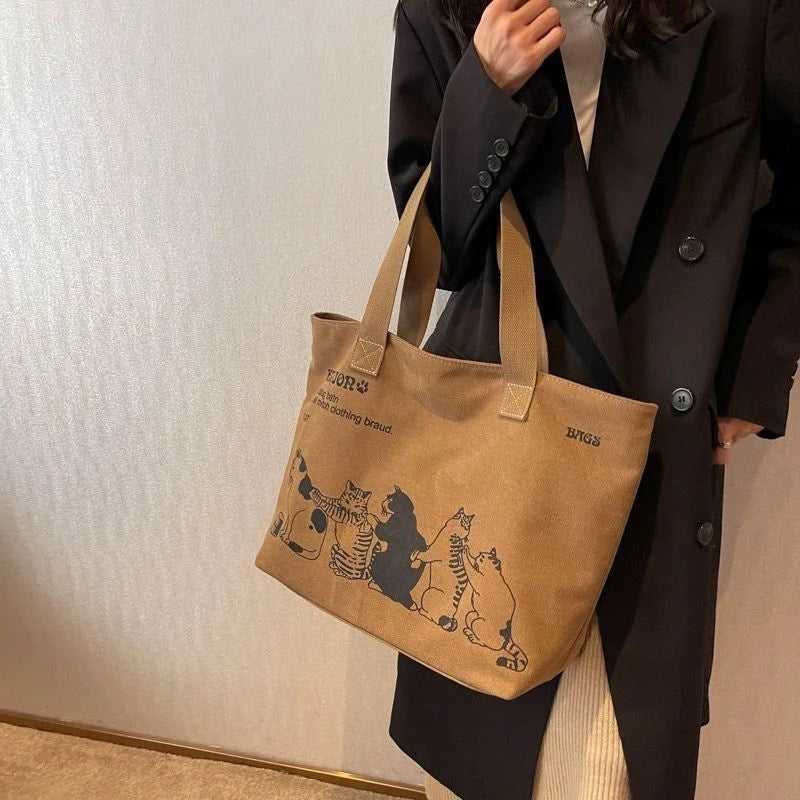 Women's Fashionable Canvas Tote Bag Spacious Durable Shoulder Bag with Zipper Closure Classic Design for Work GONZALES ONLINE SHOP