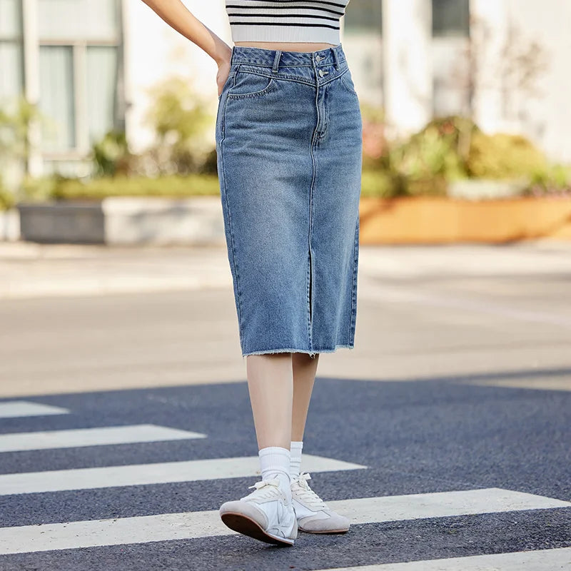 Semir Denim Skirt Women High-waisted Slit 2024 New Spring Straight Skirt GONZALES ONLINE SHOP