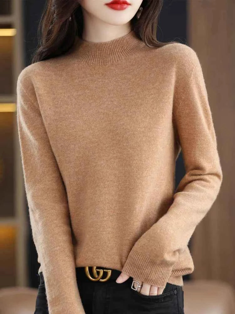 100% Merino Wool Cashmere Sweater Women Knitted Sweater Turtleneck Long Sleeve Pullovers Autumn Winter Clothing Warm Jumper Tops