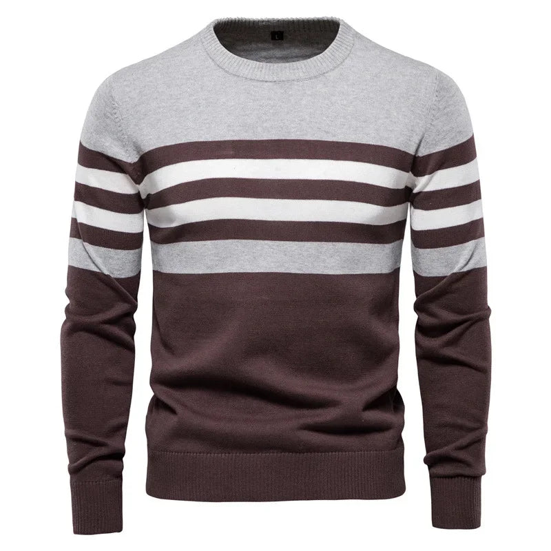 Men's Striped Cotton Sweater Pullover O Neck Knitwear Autumn Jumpers Plus Size 3XL 4XL - GONZALES ONLINE SHOP