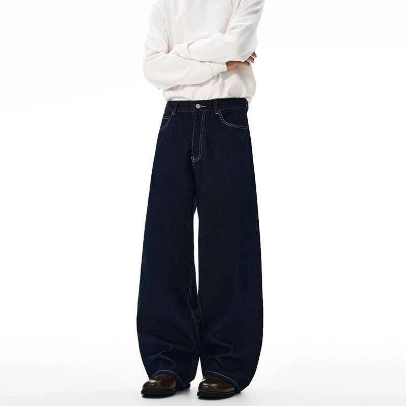 Non-fading Original Color Jeans Men's High Quality Loose Straight Denim Pants Classic American Retro Wide Leg Autumn Trousers
