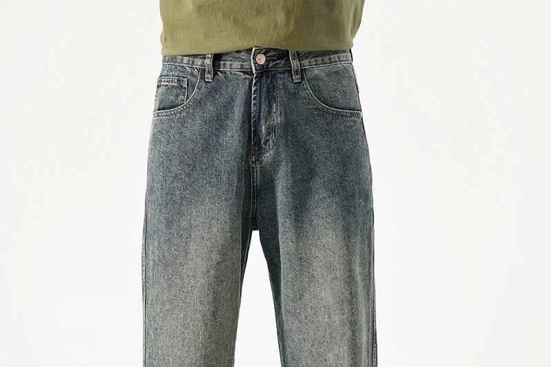 Wide Leg Jeans Men Baggy Pants Summer Straight Cut Loose Retro Blue Denim Pants Streetwear Fashion Pockets Vintage Man Clothes