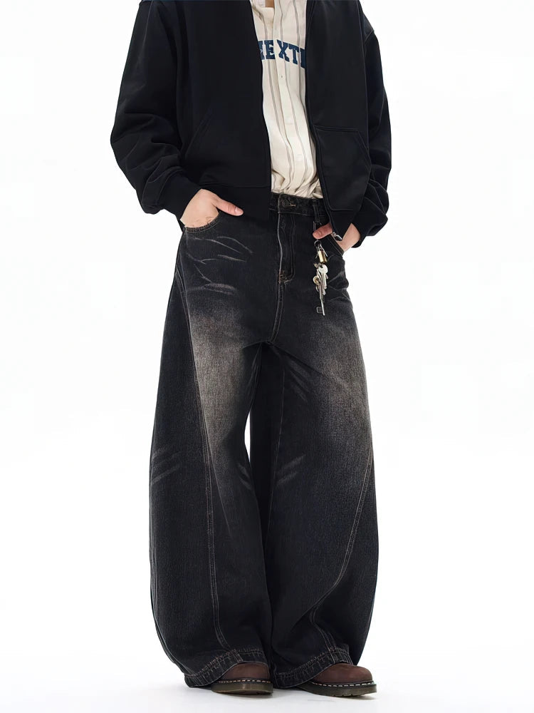 Vintage Black Washed Baggy Jeans Pants Men Wide leg Curved Blade Pants Streetwear Cowboy Casual Denim Straight Trousers GONZALES ONLINE SHOP