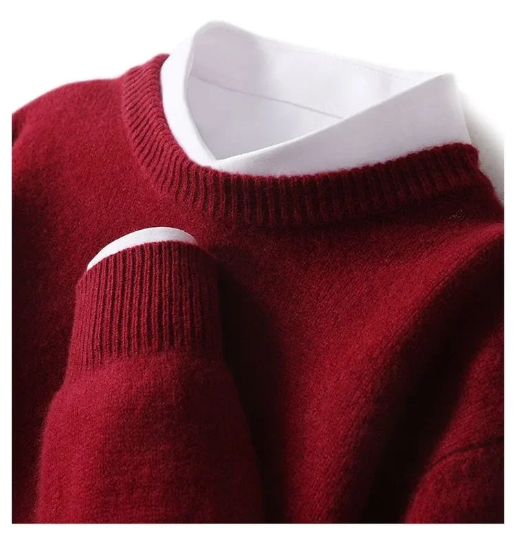 2023 Cashmere Sweater O-neck Pullovers Men's Loose Oversized Knitted Bottom Shirt Autumn Winter Fashion Korean Warm Men Top GONZALES ONLINE SHOP