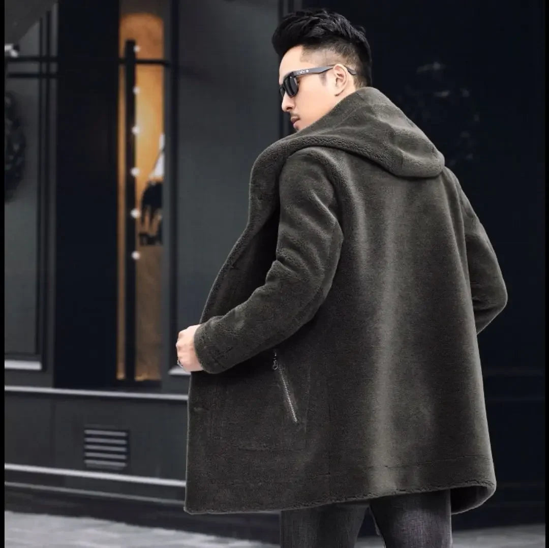 Men Winter Long Casual Thick Fleece Hooded Waterproof Jacket Male Real Fur Wool Coat Outwear Vintage Clothing G436 - GONZALES ONLINE SHOP