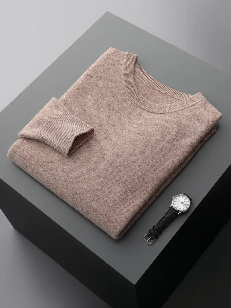 MVLYFLRT 100% Pure Merino Wool Sweater Men's Round Neck Pullover Tops Autumn Winter Thin Solid Color Sweater Versatile Basic GONZALES ONLINE SHOP