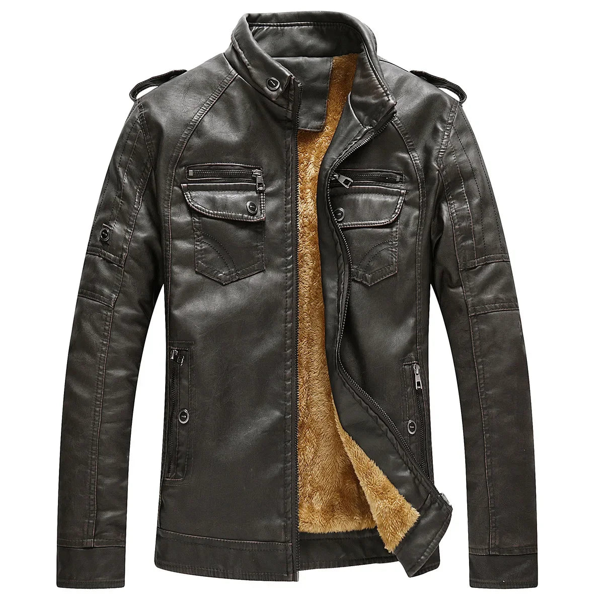 MaiDangDi Winter Men's Washed Leather Jacket European and American Casual Thickened Men's Coat Men's Thick Leather Jacket - GONZALES ONLINE SHOP