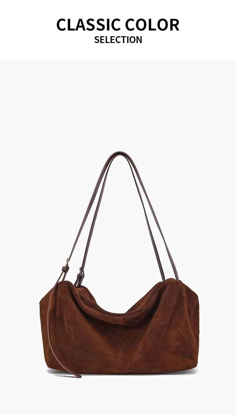 Women's Natural Nuede Genuine Leather Handbags Ladies large capacity Tote Bag Female Design Luxury Commuting Yoga Bag hobo bag