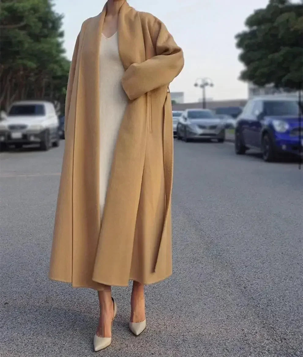 Elegant Korea Chic Woolen Coat for Women - Long Sleeve Loose White Overgarment for Autumn Winter 2023 - GONZALES ONLINE SHOP