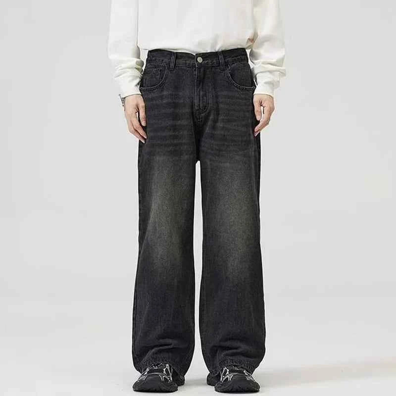 Male Classic America Hip Hop Rap Jeans Wide Leg Youth Popular Jeans Men Straight Leg Retro Loose Trousers Oversized Denim Pants