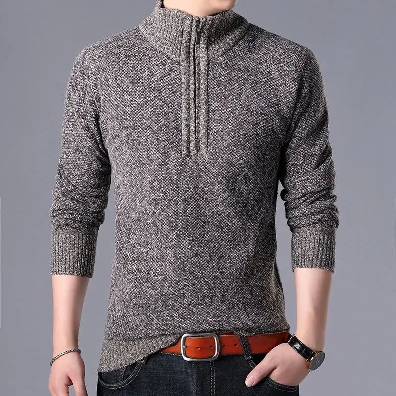 Winter Men's Fleece Thicker Sweater Half Zipper Turtleneck Warm Pullover Quality Male Slim Knitted Wool Sweaters for Spring GONZALES ONLINE SHOP