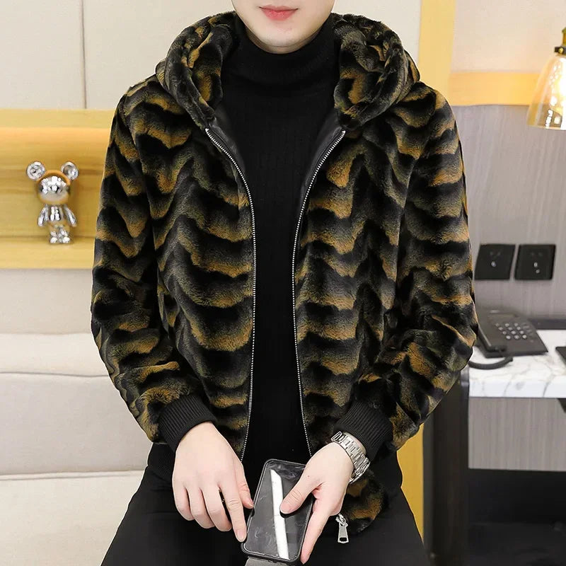 2022 Winter Faux Fur Jackets Men - Thicken Warm Imitation Fur Hooded Coat for Casual and Business Use - GONZALES ONLINE SHOP