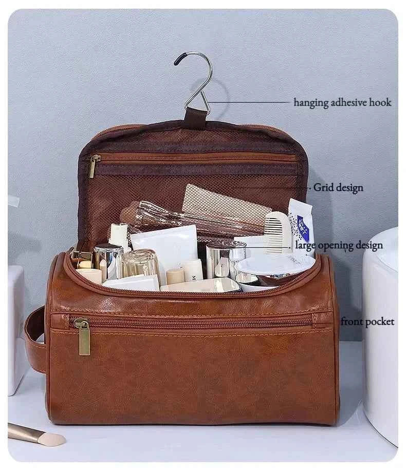 Leather Toiletry Bag for Men Women Dopp Kit Mens Hanging Toiletry Bag Travel Toiletry Bag for Traveling Large Cosmetic Bag for T