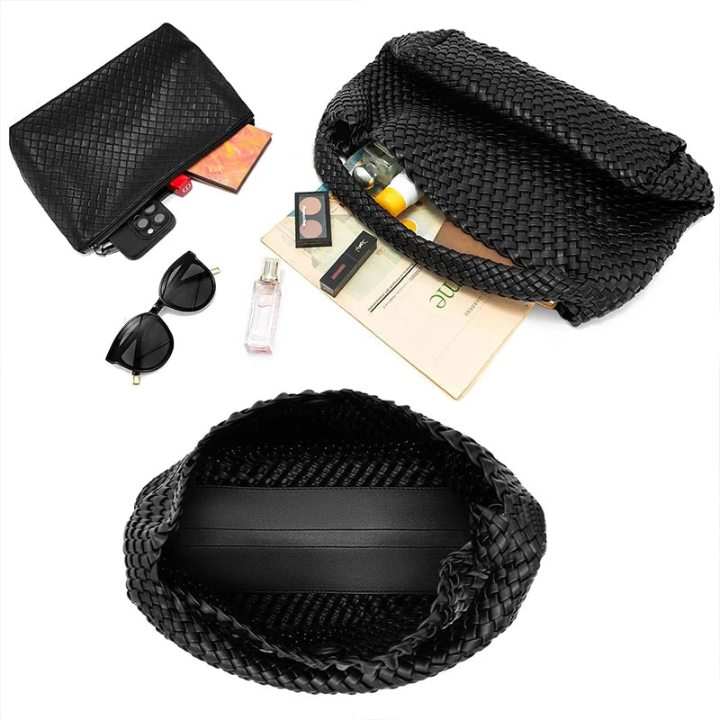 Woven Tote Bag for Women Large Woven Handbag Soft Leather Shoulder Bag Work Shopper Summer Beach Travel Tote Bag with Purse GONZALES ONLINE SHOP