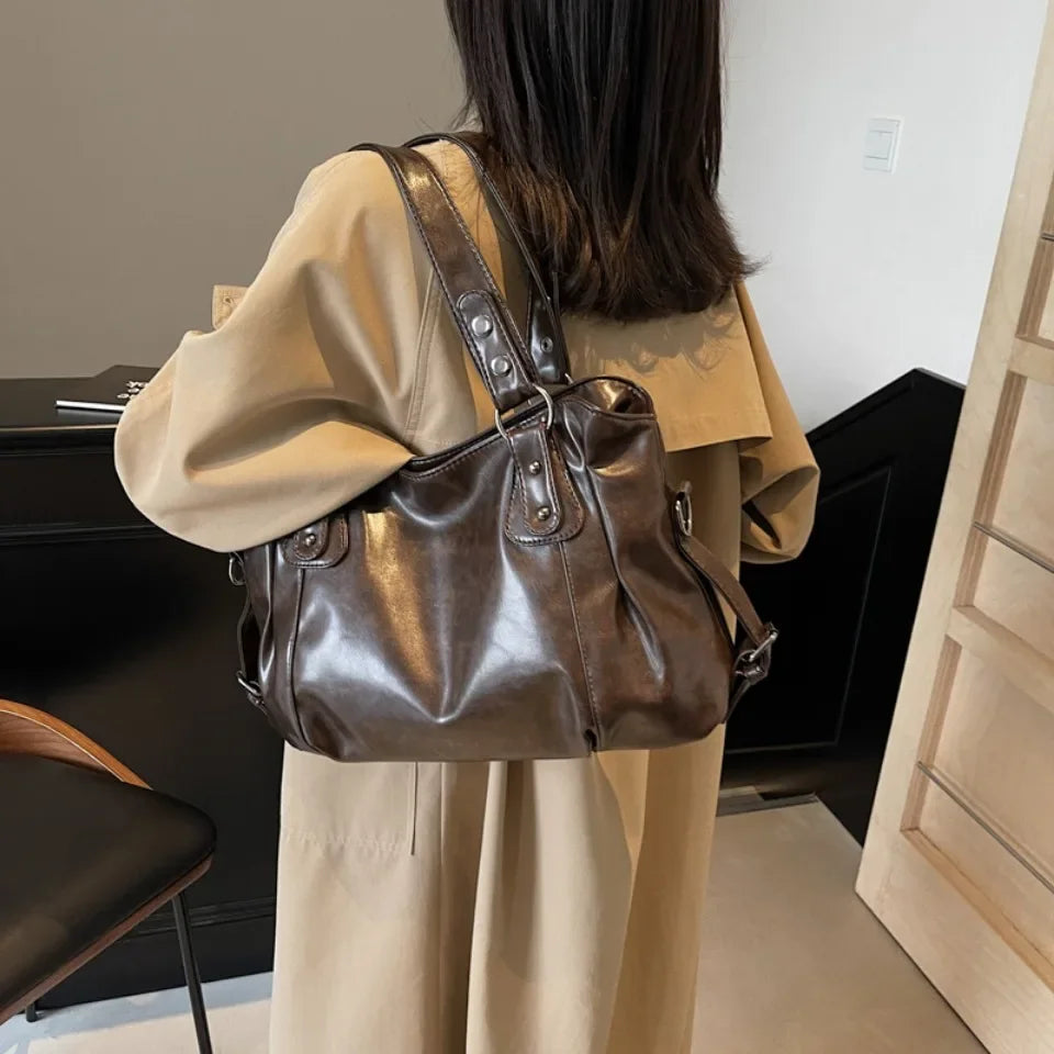 Retro Brand Roomy Shoulder Bag Female Luxury Solid Color Classic Crossbody Bag Large Capacity Style Soft PU Leather Tote Bag GONZALES ONLINE SHOP
