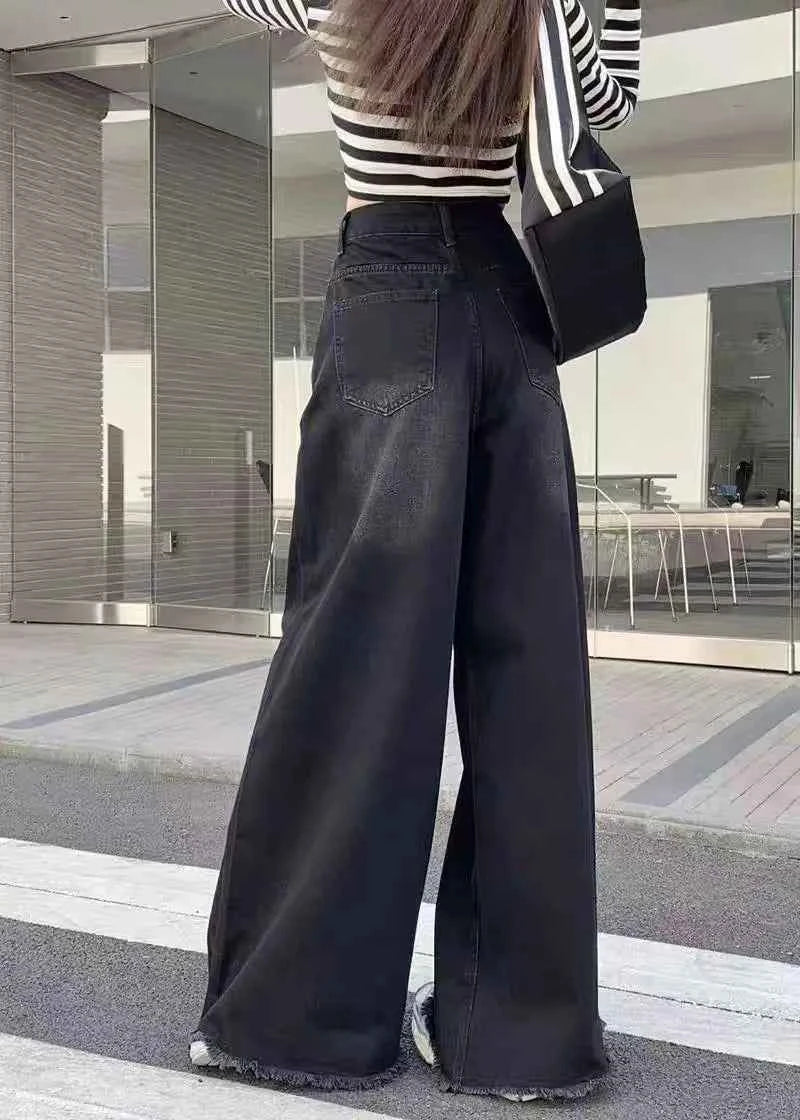 Wide Leg Jeans Women Denim Pants Vintage Straight Trousers Autumn Spring Fashion Female Black Casual Jeans Wide Leg Pants