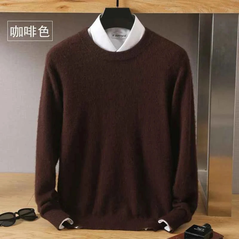Men's 100% Pure Mink Cashmere Sweater O-Neck Pullovers Knit Sweater Autumn and Winter New Long Sleeve High-End Jumpers Mink Tops