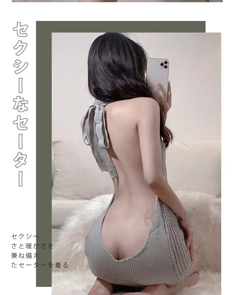 High Neck Knitted Sweater Sexy Backless Women New Dress Sleeveless Charm Solid Color Mature Fashion Elegant Soft Resilient AK74 - GONZALES ONLINE SHOP