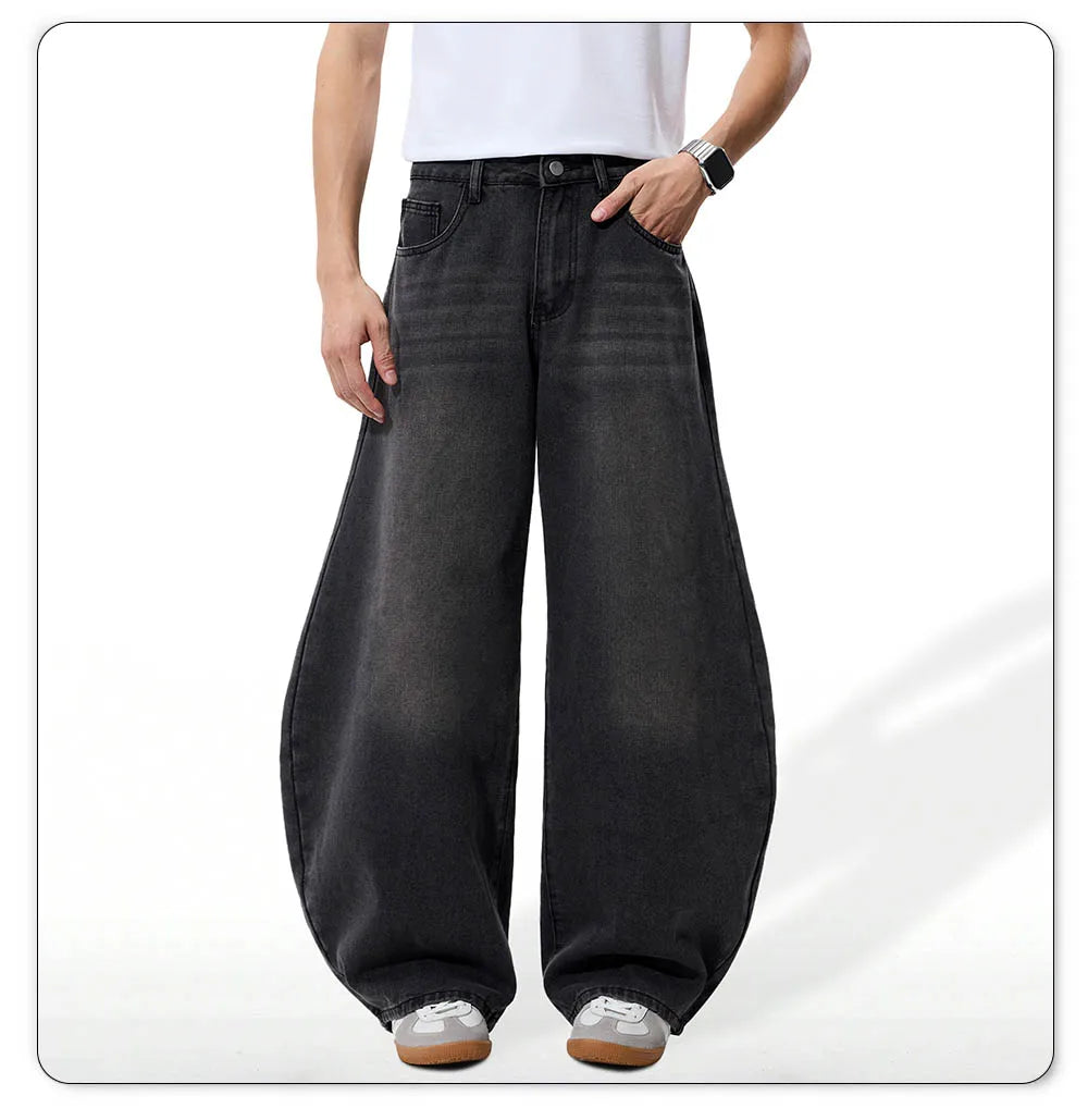 2026 Spring Summer Men's Retro Grey Black Baggy Wide Leg Jeans American Street Baggy Goth Pants Man Designer Jeans Denim Pants GONZALES ONLINE SHOP