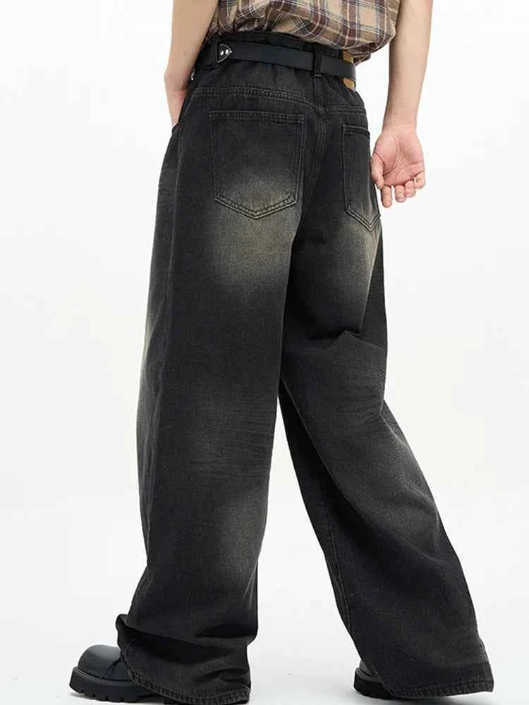 Male Classic America Hip Hop Rap Jeans Wide Leg Youth Popular Jeans Men Straight Leg Retro Loose Trousers Oversized Denim Pants