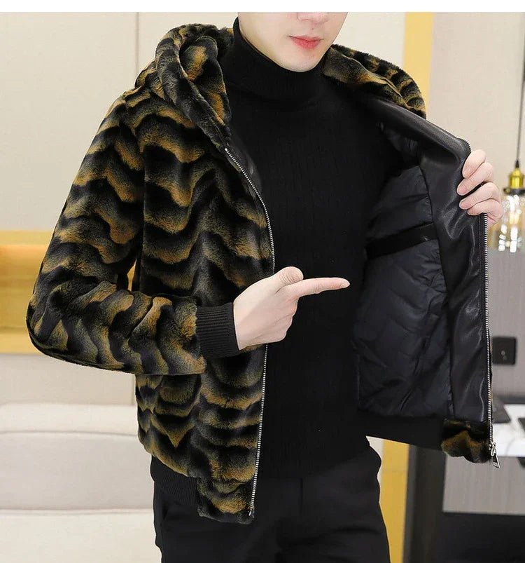2022 Winter Faux Fur Jackets Men - Thicken Warm Imitation Fur Hooded Coat for Casual and Business Use - GONZALES ONLINE SHOP