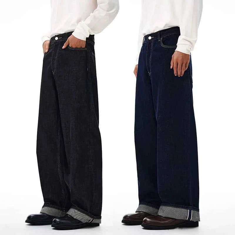 Non-fading Original Color Jeans Men's High Quality Loose Straight Denim Pants Classic American Retro Wide Leg Autumn Trousers