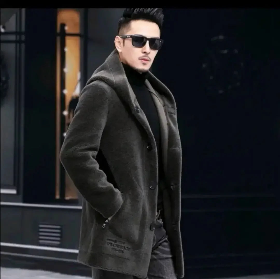 Men Winter Long Casual Thick Fleece Hooded Waterproof Jacket Male Real Fur Wool Coat Outwear Vintage Clothing G436 - GONZALES ONLINE SHOP