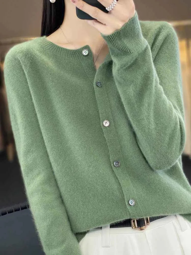 Women Cashmere Sweater 100% Merino Wool Knitted Cardigan Autumn Winter Knitwear O-Neck Female Solid Color Casual Fashion Top