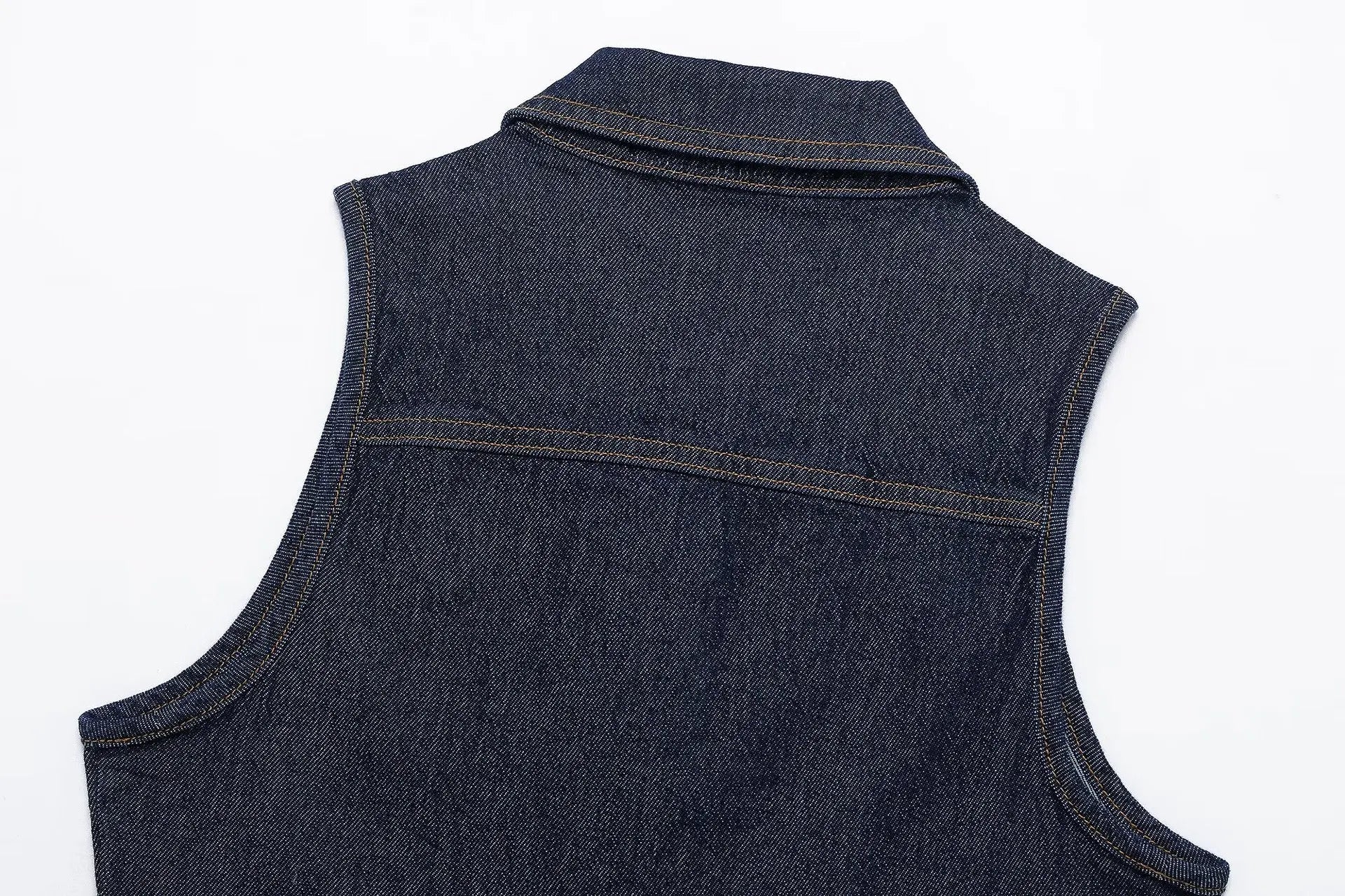 Women's Denim Vest Sleeveless Midi Dress Suit Front Slit Design High Waist Classic Pocket Detail Fashion Ladies Stylish GONZALES ONLINE SHOP