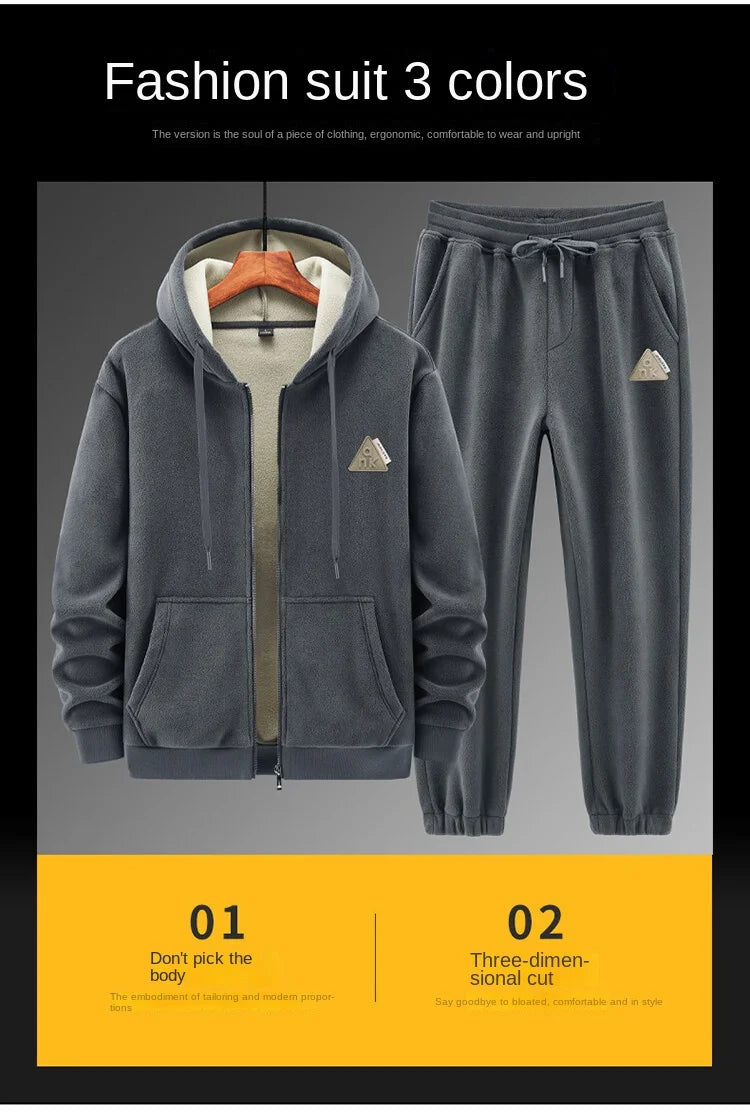 2024 New Fleece Thickened Suit Men's Lamb Fleece Hooded Sweater Cotton Pants Casual Sports Warm Suit GONZALES ONLINE SHOP