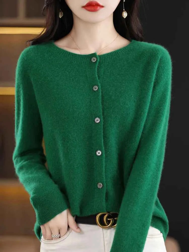 Women Cashmere Sweater 100% Merino Wool Knitted Cardigan Autumn Winter Knitwear O-Neck Female Solid Color Casual Fashion Top