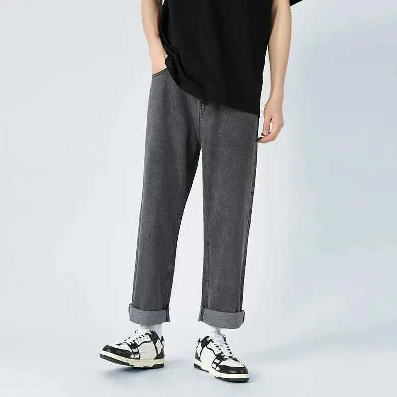 2025 New Streetwear Loose Jeans Men Korean Style Fashion Loose Straight Wide Leg Pants Men's Brand Clothing Black Light Blue 3XL