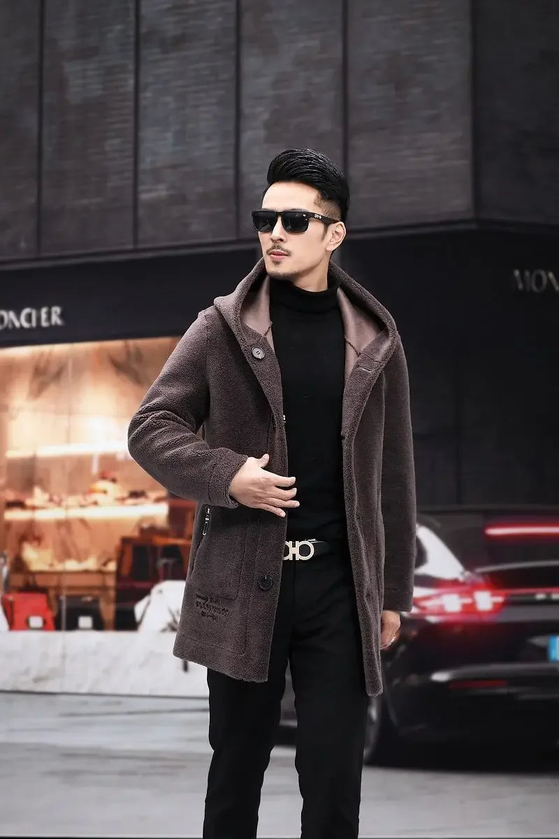 Men Winter Long Casual Thick Fleece Hooded Waterproof Jacket Male Real Fur Wool Coat Outwear Vintage Clothing G436 - GONZALES ONLINE SHOP
