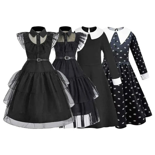 Little Girls Gothic Dress in Dark Addams Style - GONZALES ONLINE SHOP
