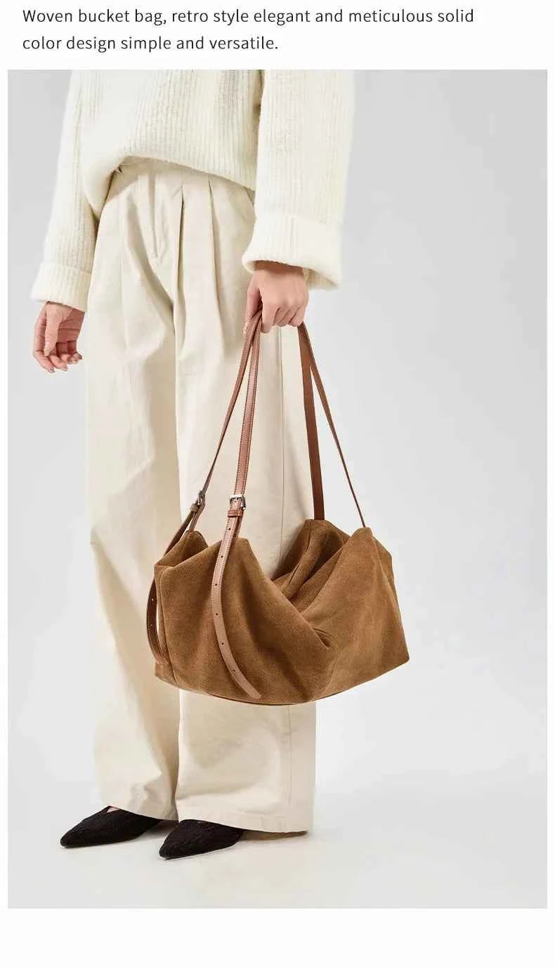 Women's Natural Nuede Genuine Leather Handbags Ladies large capacity Tote Bag Female Design Luxury Commuting Yoga Bag hobo bag