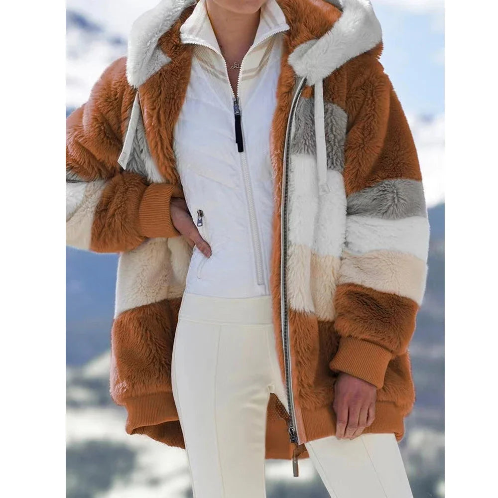 Oversized Jacket for Women Coat 2025 Autumn Winter Warm Plush Pocket Hooded Streetwear Loose Lady Zipper Cashmere Outerwear Coat GONZALES ONLINE SHOP