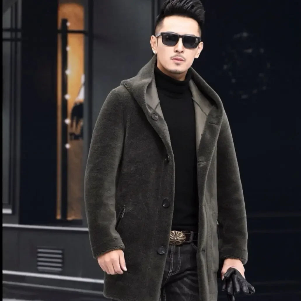 Men Winter Long Casual Thick Fleece Hooded Waterproof Jacket Male Real Fur Wool Coat Outwear Vintage Clothing G436 - GONZALES ONLINE SHOP