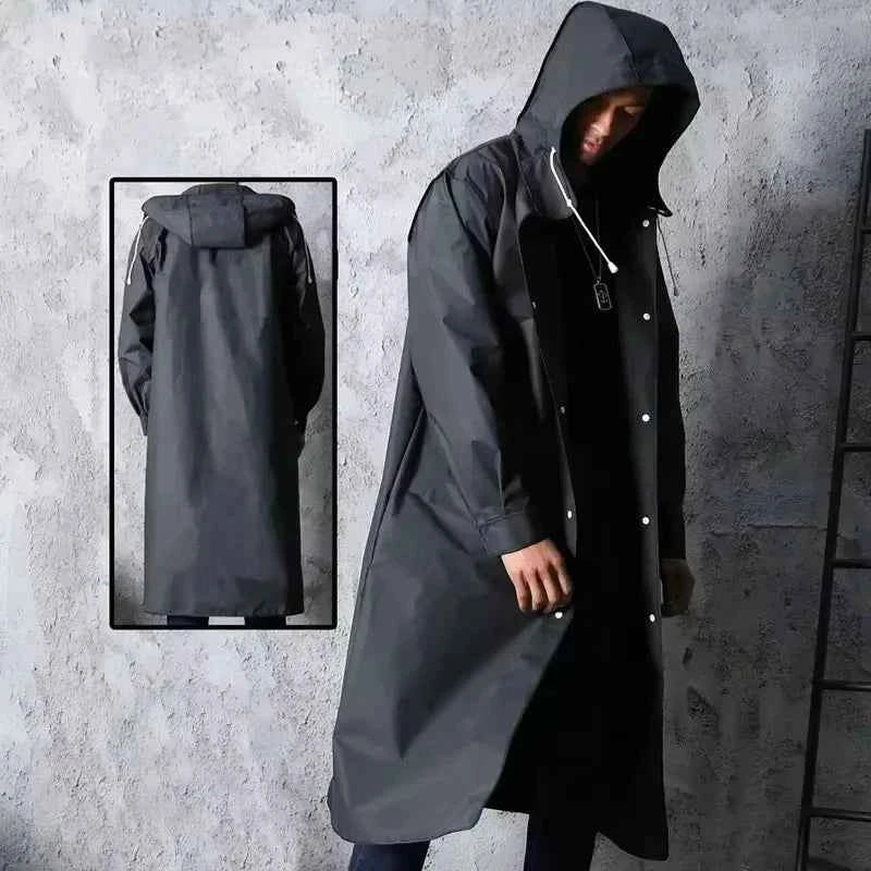 Imperméable Long Unisexe Adulte – Manteau de Pluie Épais à Capuche pour Randonnée & Plein Air