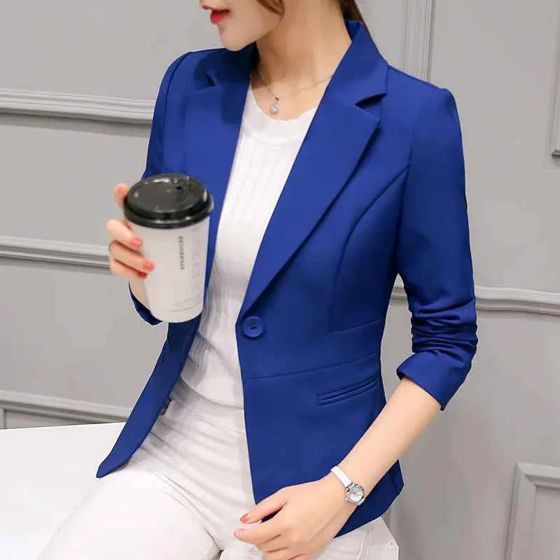 Women's Blazer 2025 Blue Long Sleeve Blazers Pockets Jackets Coat Slim Office Lady Jacket Female Tops Suit Blazer Femme Jackets