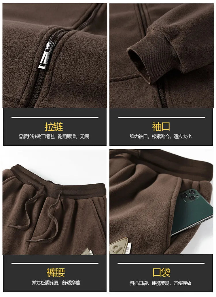 2024 New Fleece Thickened Suit Men's Lamb Fleece Hooded Sweater Cotton Pants Casual Sports Warm Suit GONZALES ONLINE SHOP