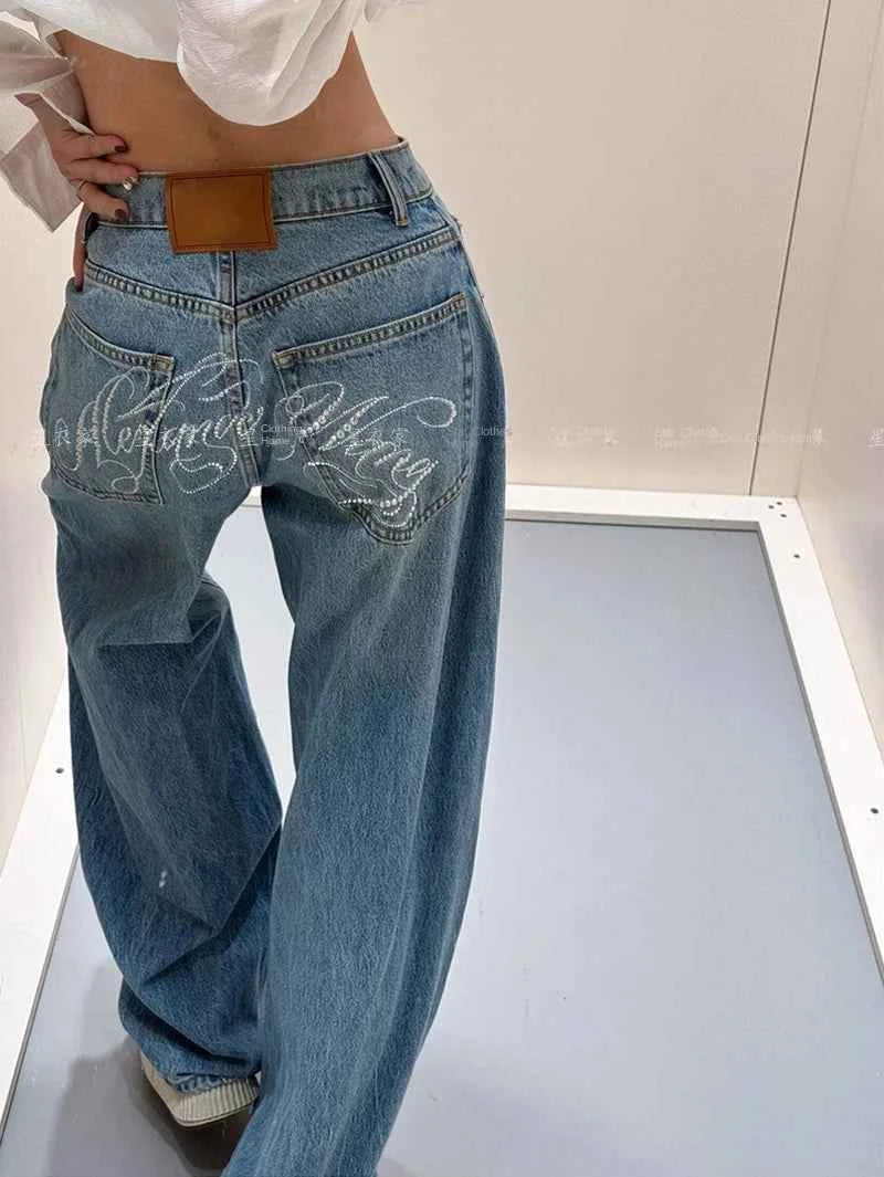Loose Wide Leg Womens Jeans Casual Pants Trousers Vintage Retro Design American Style Chic Distressed Oversized Fashion