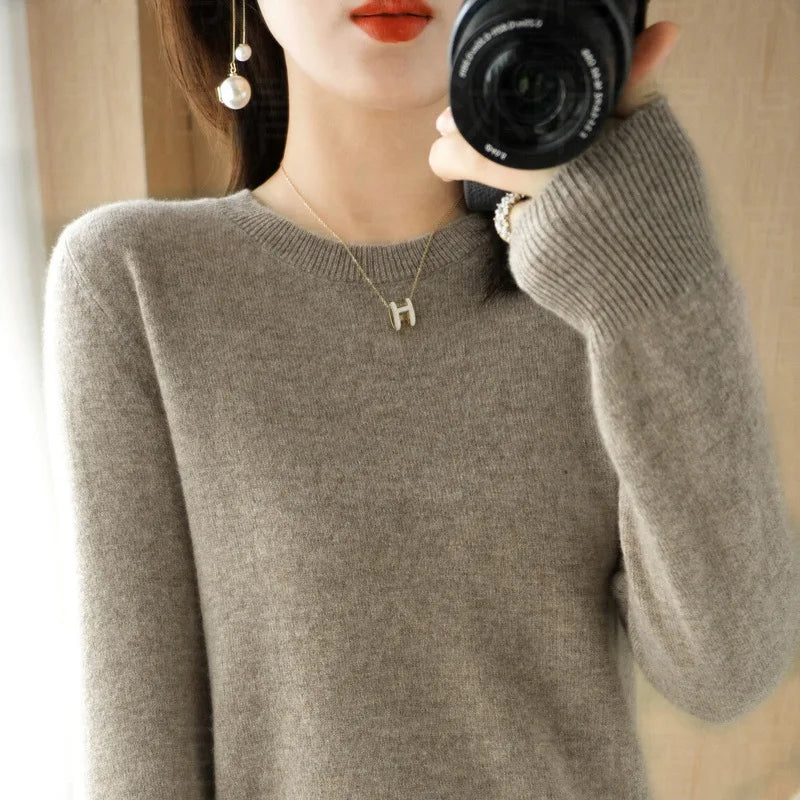 Autumn And Winter Cashmere Sweater Women's Crew Neck Pullover Casual Knitted Top Women's Short Undercoat Fashion 18 Colors GONZALES ONLINE SHOP